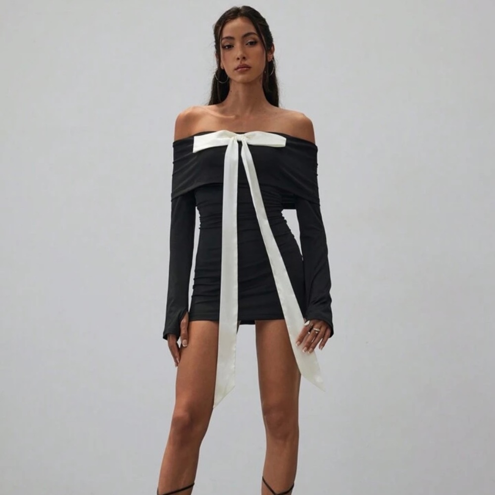 Black Off the Shoulder Dress with Bow
